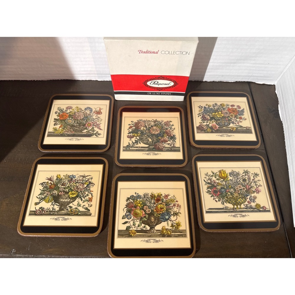 Pimpernel Traditional Collection Floral Coasters Set of 6 Made in England Cork